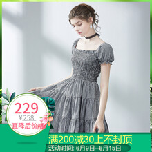 艾麗絲童話 純色 格子，花邊，拉鏈，木耳邊 連衣裙