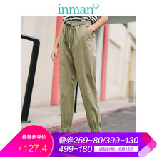 茵曼（INMAN） 高腰 工裝褲 女 九分褲 休閑褲