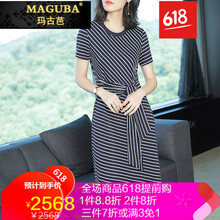 瑪古芭（MAGUBA） 條紋 條紋，拼接，不規(guī)則，露背，鏤空，綁帶，蝴蝶結(jié)，蕾絲 連衣裙