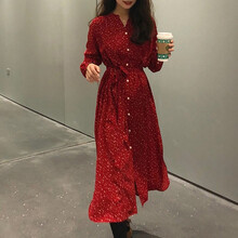 復古翻領(lǐng)長(cháng)袖裙，打造優(yōu)雅女神