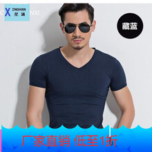 星涵（XINGHAN） 短袖 男士T恤 寶藍(lán)色V領(lǐng) 