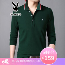 花花公子（PLAYBOY ESTABLISHED 1953） 長袖 男士T恤 綠色WLSJ-7729 