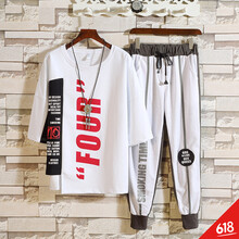 遙渠（YAO QU） 短袖 男士T恤 B1177白衣+灰褲 S，XL，L，XXXL，XXL，M
