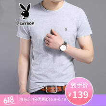 花花公子（PLAYBOY ESTABLISHED 1953） 長袖 男士T恤 灰色短袖1808 