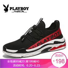 花花公子（PLAYBOY）男士飛織鞋面黑紅 41
