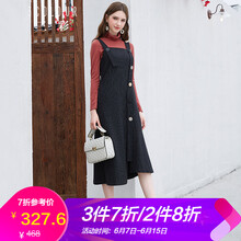 三彩  荷葉邊，不對稱，背帶，條紋，不規(guī)則，紐扣 連衣裙