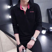 古萊登（GODLIKE） 長(cháng)袖 男士T恤 D黑色玫紅領(lǐng) 