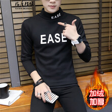 格度邦頓（GODUBONDU） 長(cháng)袖 男士T恤 (黑色)純色保暖打底衫加絨加厚 