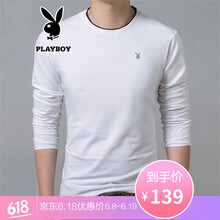 花花公子（PLAYBOY ESTABLISHED 1953） 長袖 男士T恤 白色長袖8169 