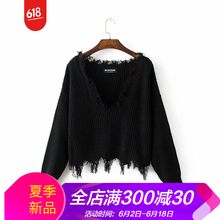 女式黑色深V領(lǐng)毛衣