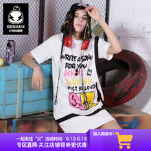 Genanx 創(chuàng)意趣味，字母 不對稱，拼色，印花 連衣裙