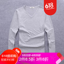 七匹狼（SEPTWOLVES） 長(zhǎng)袖 男士T恤 長(zhǎng)袖V領(lǐng)灰色 
