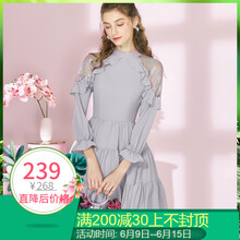 艾麗絲童話 純色 荷葉邊，透視，花邊，鏤空，蕾絲 連衣裙