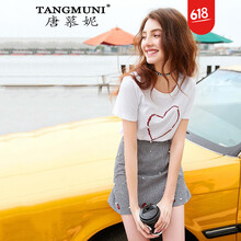 唐慕妮（TANGMUNI） 釘珠，印花 短袖 T恤 女 圓領