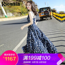 Rsemnia 碎花 背帶，腰帶，露背，抽繩，印花 連衣裙