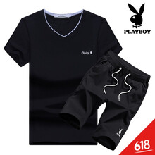 playboy 短袖 男士T恤 MT-1828黑色+黑色 