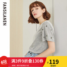 FANSILANEN 繡花，刺繡，亮面 短袖 T恤 女 圓領(lǐng)