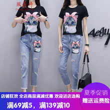 風(fēng)嘉婷 亮片，破洞 短袖 T恤 女 圓領(lǐng)