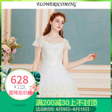 flowerscoming 純色 褶皺，蕾絲，紗網(wǎng) 連衣裙