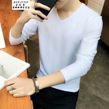 古萊登（GODLIKE） 長(cháng)袖 男士T恤 純色高品質(zhì)V領(lǐng)長(cháng)袖白色 