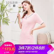 三彩 格子 撞色，格子，紐扣 連衣裙