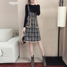 迪莎衣品（DISHAYIPIN） 格子 拼接，拉鏈 連衣裙
