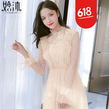 cekvin kain 純色 拼接，背帶，抽褶，鏤空，木耳邊，蕾絲，紗網 連衣裙