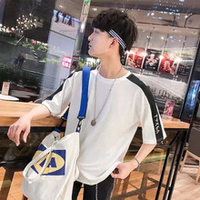 筱麥 七分袖 男士T恤 五分袖拼接白色 
