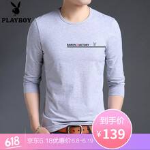 花花公子（PLAYBOY ESTABLISHED 1953） 長袖 男士T恤 灰色XDS-8158 