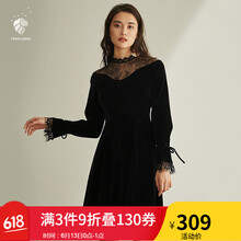 FANSILANEN 純色 拼接，蕾絲拼接，拉鏈，抽繩，鏤空，蕾絲 連衣裙