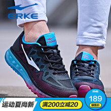 鴻星爾克（ERKE）跑步鞋正黑/熒光藍-夏季款 