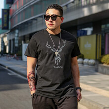 傲信鳥 短袖 男士T恤 鹿黑色 XL，4XL，5XL，L，M，XXXL，XXL