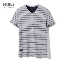 海一家（Hieiika） 短袖 男士T恤 淺灰條紋Y1 