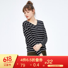 Maxwin 條紋 短袖 T恤 女 V領