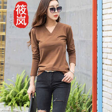筱嵐（XIAOLAN） 拼接 短袖 T恤 女 V領(lǐng)