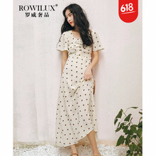 羅威奢品（ROWILUX） 圓點(diǎn) 拼接，紐扣，波點(diǎn)，褶皺 連衣裙