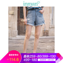 茵曼（INMAN） 高腰 直筒褲 女 短褲 牛仔褲