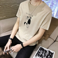 胤笙記 短袖 男士T恤 杏色 XL，4XL，5XL，L，M，XXXL，XXL