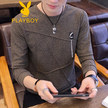 花花公子（PLAYBOY） 長(cháng)袖 男士T恤 羽毛單款  咖啡色 
