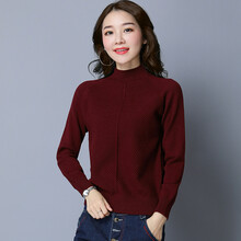高領(lǐng)毛衣短款酒紅色女