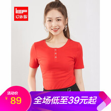 IEF 紐扣 短袖 T恤 女 圓領(lǐng)