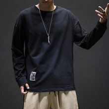 夢(mèng)迪蔻（MENGDIKOU） 長(zhǎng)袖 男士T恤 黑色 