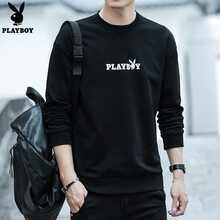 花花公子（PLAYBOY） 長(zhǎng)袖 男士T恤 8737黑色 