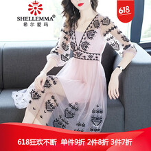 希爾愛瑪（SHELLEMMA） 純色 荷葉邊，不對稱，拼接，拉鏈，蝴蝶結(jié)，紗網(wǎng)，立體裝飾 連衣裙