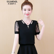 水清夢(mèng)蘭 蕾絲 短袖 T恤 女 圓領(lǐng)