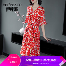 伊蓮娜（Helene & co）  荷葉邊，不對稱(chēng)，不規則，拉鏈，印花 連衣裙