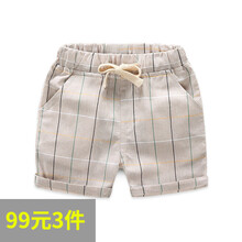 格子男童中褲休閑褲