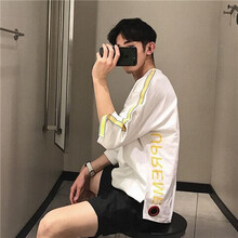 普戈斯（PUGESI） 五分袖 男士T恤 EE織帶T白色 