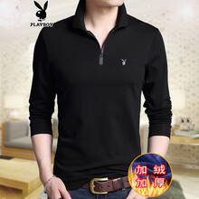 花花公子（PLAYBOY ESTABLISHED 1953） 長(cháng)袖 男士T恤 黑色 加絨加厚 