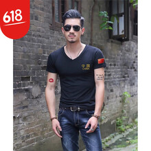 格羅希 短袖 男士T恤 V領(lǐng)中國字黑色 